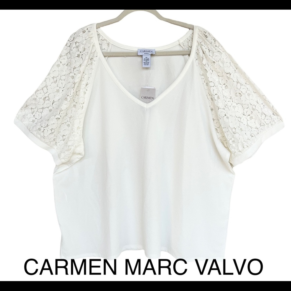 CARMEN MARC VALVO 96% rayon Lace sleeve v neck top size 3x